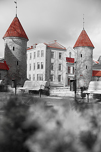 塔林的维鲁门守卫塔爱沙尼亚黑白照片图片
