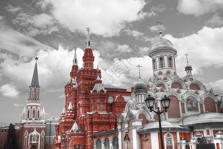 莫斯科市中心的古街离红色广场远黑白照片图片