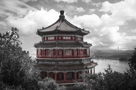 北京郊区的夏季皇宫中国黑白照片图片