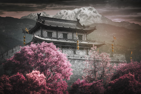 西安城墙红外线摄影著名的高清图片素材