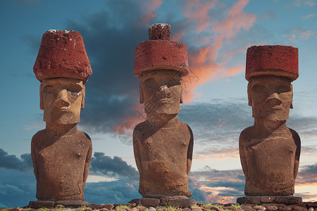 莫伊斯阿胡汤加里基复活节岛,智利高清图片