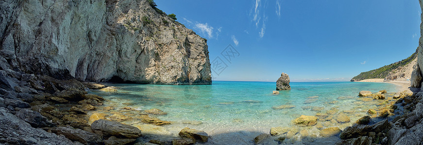 希腊莱夫卡达岛米洛斯海滩全景图片