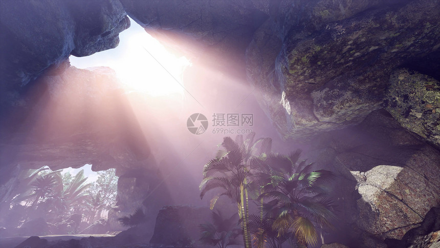 阳光神秘的色调洞穴内与雾神秘洞穴内的阳光图片