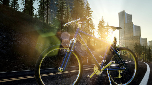 日落时,城市自行车路上图片