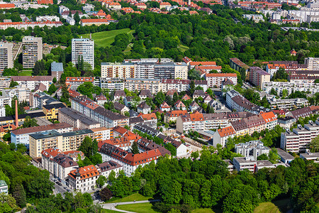 城市俯瞰图奥林匹克塔奥林匹克塔俯瞰慕尼黑慕尼黑,巴伐利亚,德国德国慕尼黑的鸟瞰图背景