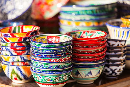 中亚乌兹别克斯坦美丽的手工陶瓷背景图片