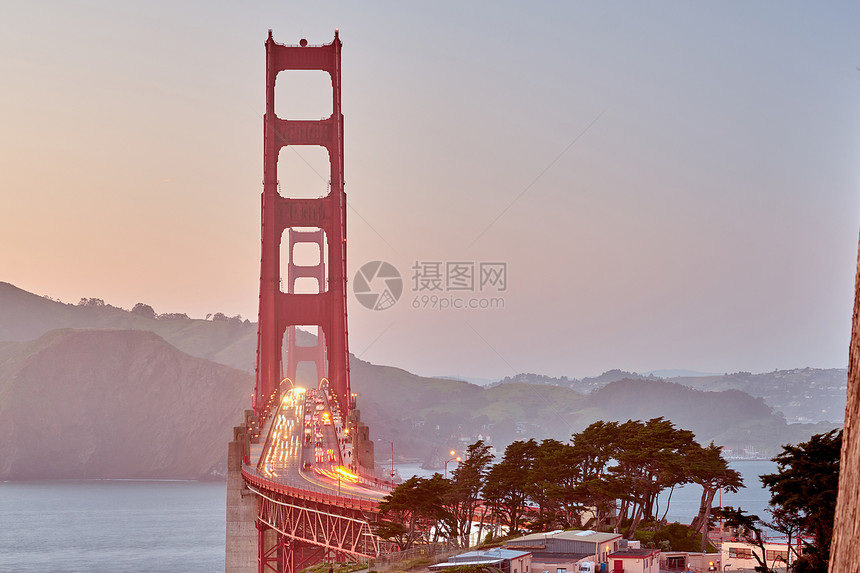 金门大桥景观金门俯瞰日落,旧金山,加利福尼亚州,美国图片