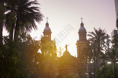 大都会大教堂智利地亚哥广场背景