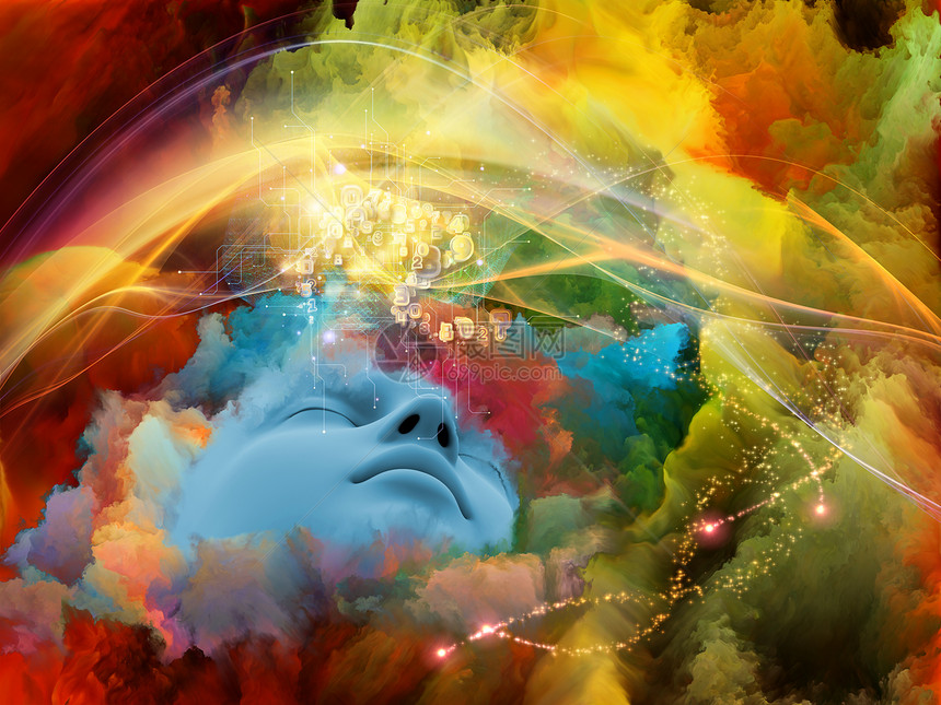 脑电波系列关于梦想心灵灵想象力内心世界的人类脸彩色分形云的成图片