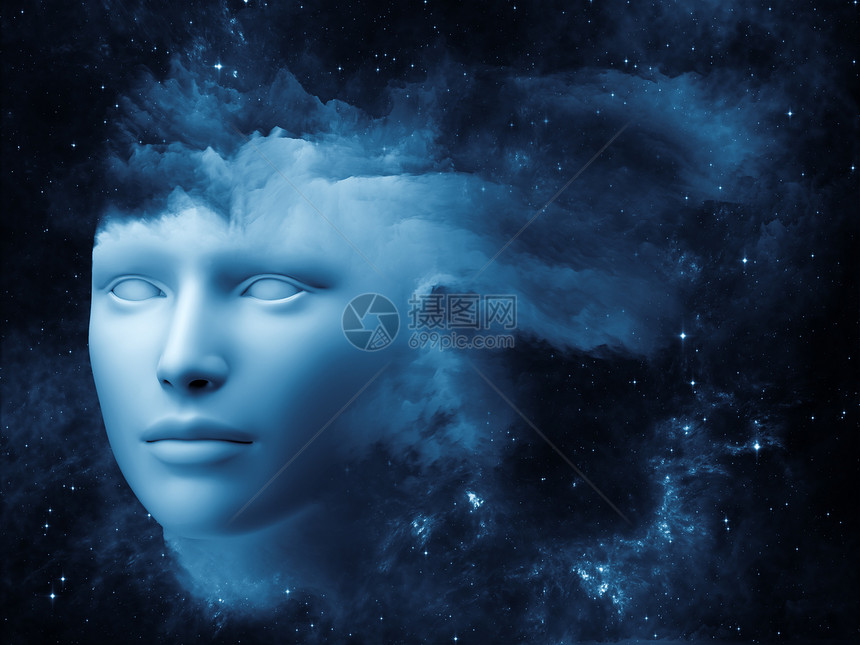 分形思维序列由人头分形云成的艺术背景,用于头脑梦想思维意识想象力的项目图片