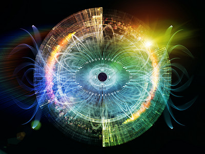 眼睛粒子系列以眼睛形状分形元素为的抽象,涉及灵艺术技术图片