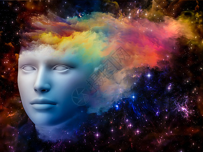 五颜六色的心理系列由人头分形颜色成,心灵梦想思维意识想象的隐喻背景图片