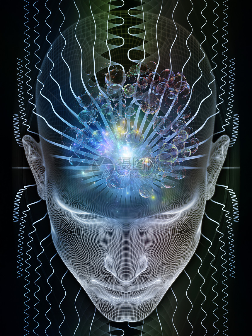 心灵系列的洞察力由人头渲染元素成,大脑思维科学技术教育的隐喻图片