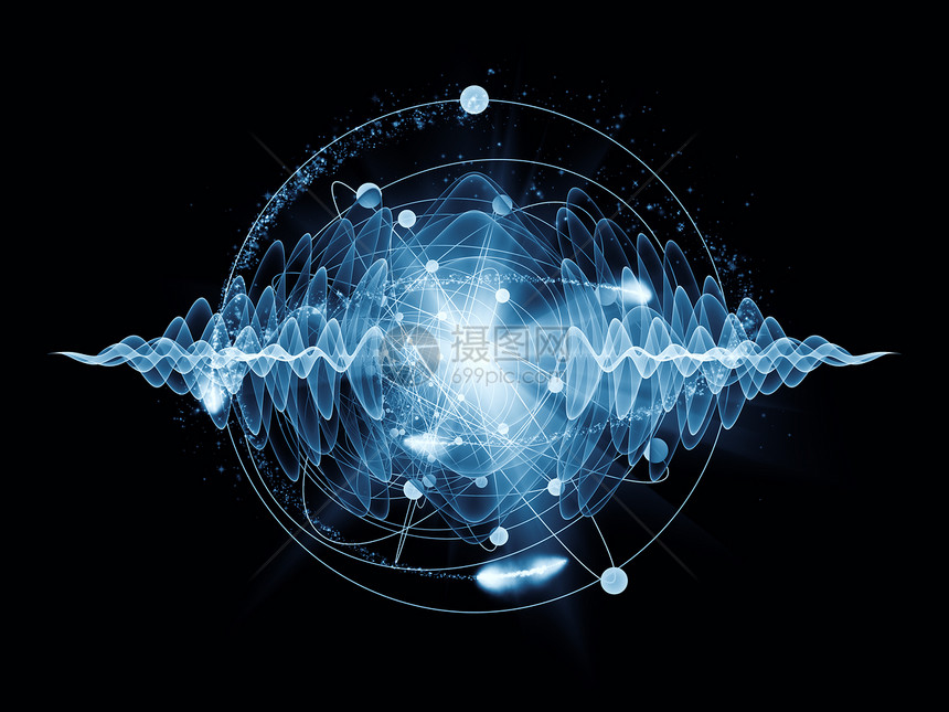原子系列用分形元素说明原子量子波的抽象图片