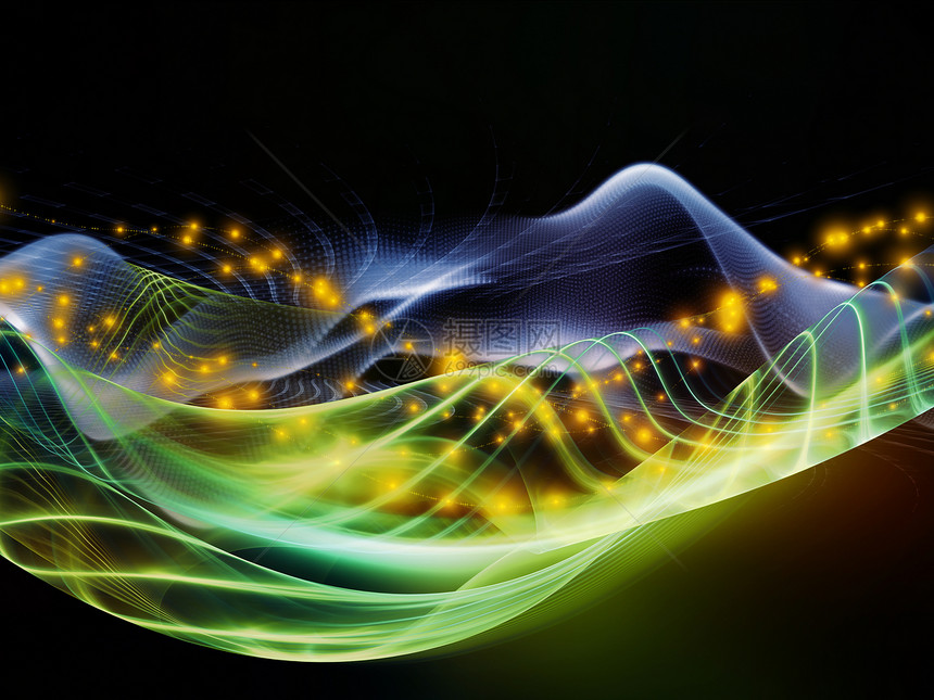 系列技术用于技术科学计算机信息世界的波浪网格灯光的背景图片