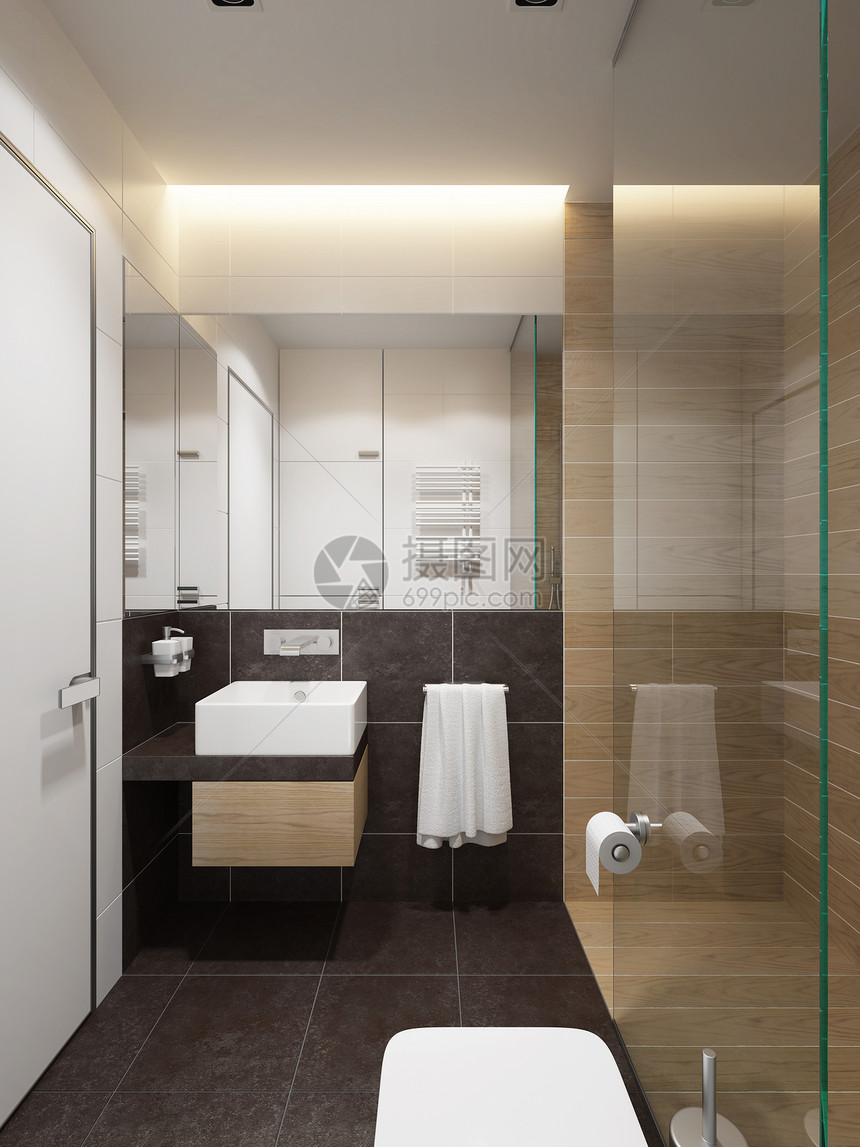 现代浴室内部,三维渲染图片