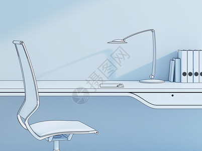 工作地点现代办公室,素描风格的三维渲染图片
