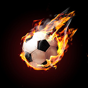 足球着火黑色背景上飞行足球着火了图片