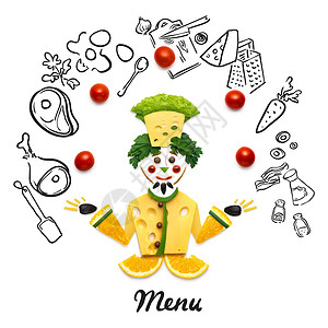 创意食品照片,个趣的卡通厨师的蔬菜白色背景背景图片