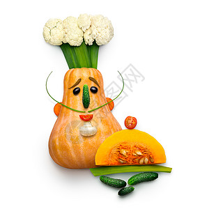 创意食品的个趣的卡通厨师的蔬菜白色背景图片