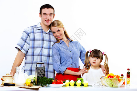 幸福的轻家庭个女儿家饭健康高清图片素材