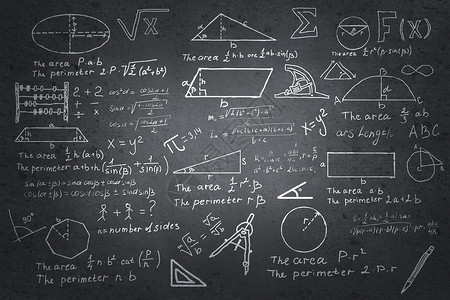 黑板上的数学草图背景图像与科学图纸黑板上背景图片