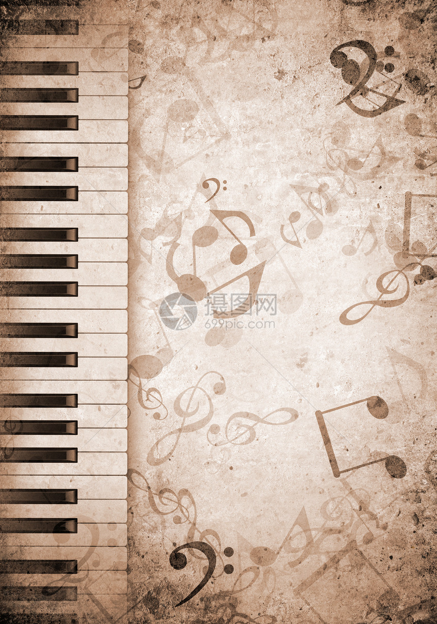 音乐图像与钢琴键音乐线索图片