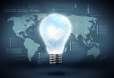全球业务背景图像与灯泡世界图片