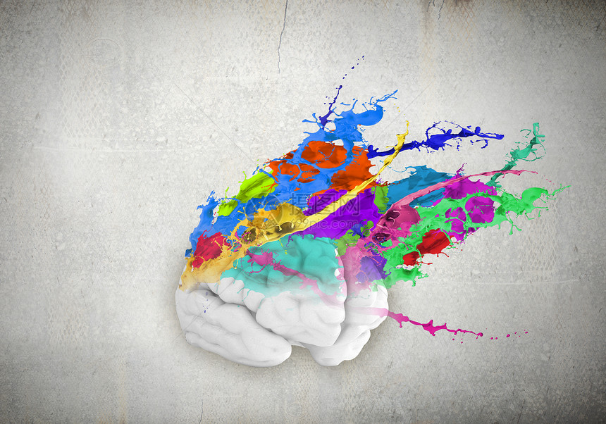 创造思维彩色飞溅中人脑的图像图片