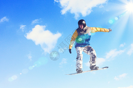 滑雪板跳跃滑雪板上的人天空中跳跃暑假图片素材