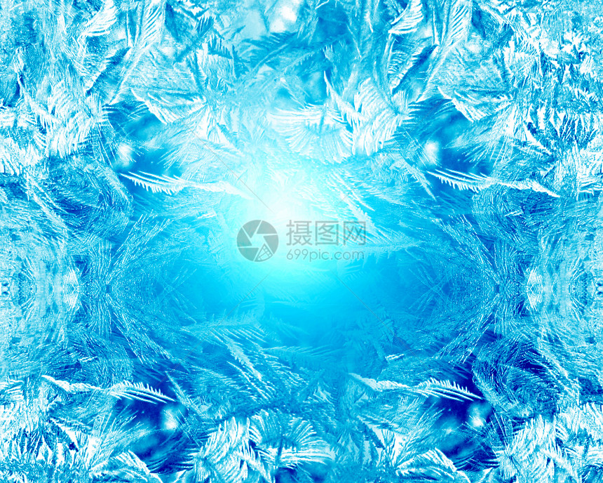 蓝色霜冻冬季背景白色雪花图片