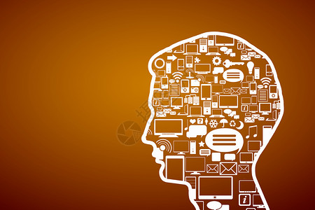 思维机制人类头部的轮廓与技术,而大脑背景图片