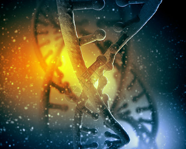 夜明前的琉璃色DNA分子DNA分子位于彩色背景的前抽象拼贴设计图片