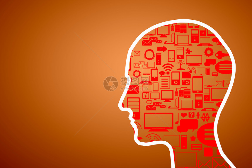 思维机制人类头部的轮廓与技术,而大脑图片