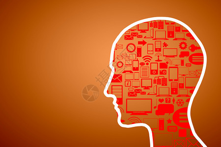 思维机制人类头部的轮廓与技术,而大脑背景图片