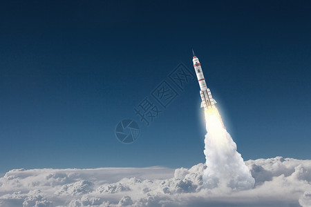 船如一枚羽箭火箭太空飞船用蓝天上高高飞背景