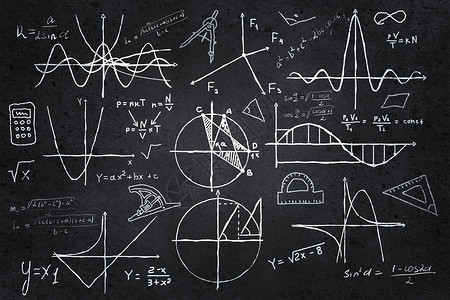 黑板上的数学草图背景图像与科学图纸黑板上背景图片