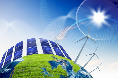 绿色行星地球上安装了太阳能电池图片