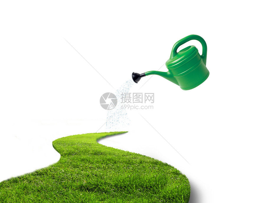 绿色的草路浇水可以浇上水图片