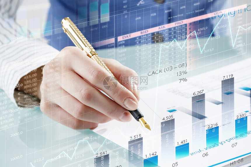 财务分析预测商人用钢笔数字商业信息笔手写图片
