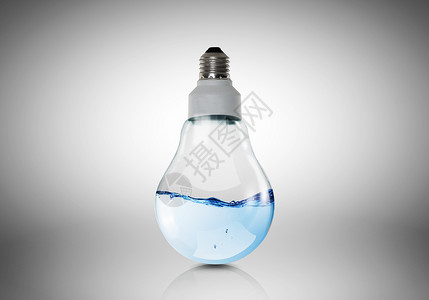蓝色电灯泡水的灯泡能量生态与灯泡与水背景