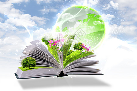 书中的世界打开本书,绿色的自然世界它的页中出来背景