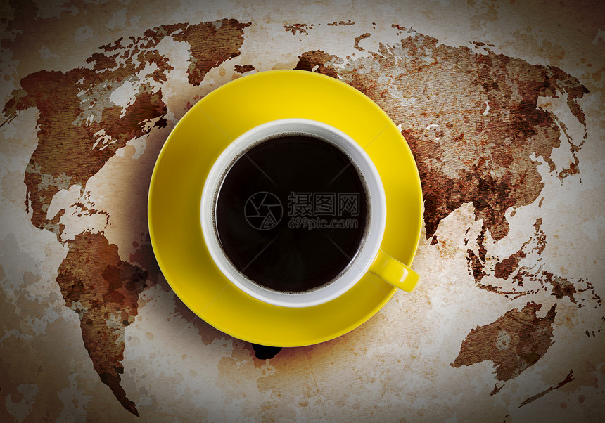 咖啡时间背景上杯咖啡世界图片