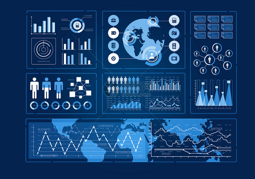 人类用户业务信息图图标的未来主义用户界图片