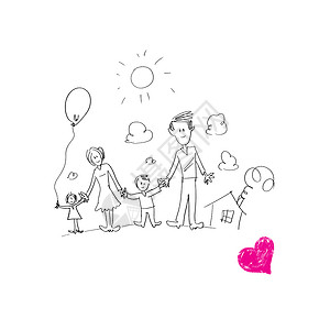 卡通父亲爱的家人勾勒出快乐父母孩子的趣形象背景