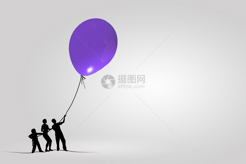 人们的剪影用气球拉绳的人的小轮廓图片