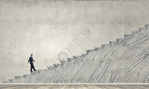 上职业阶梯商人爬上手绘楼梯,事业崛的象征图片