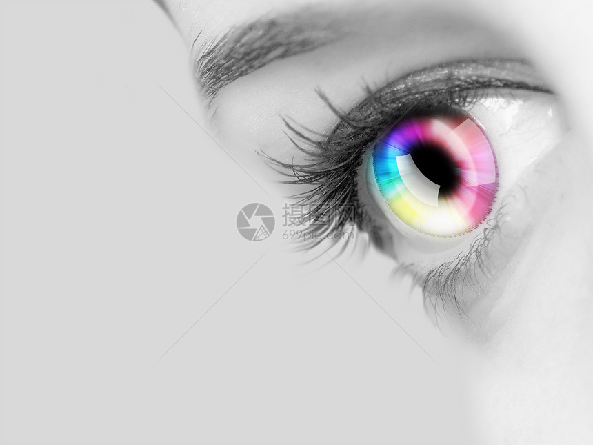 人类眼睛特写的彩色图像图片