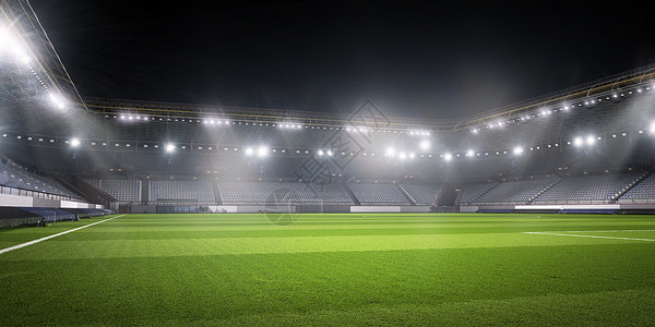 灯光下的足球场空足球绿场的背景图像操场高清图片素材
