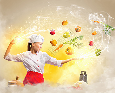 亚洲女烹饪与魔术图片